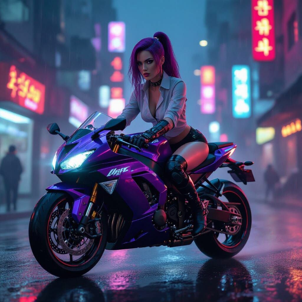 Cyberpunk Biker in Neon Cityscape