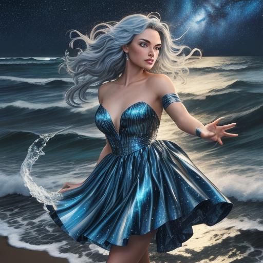 Woman Dancing Under Stars: Comic Book Art