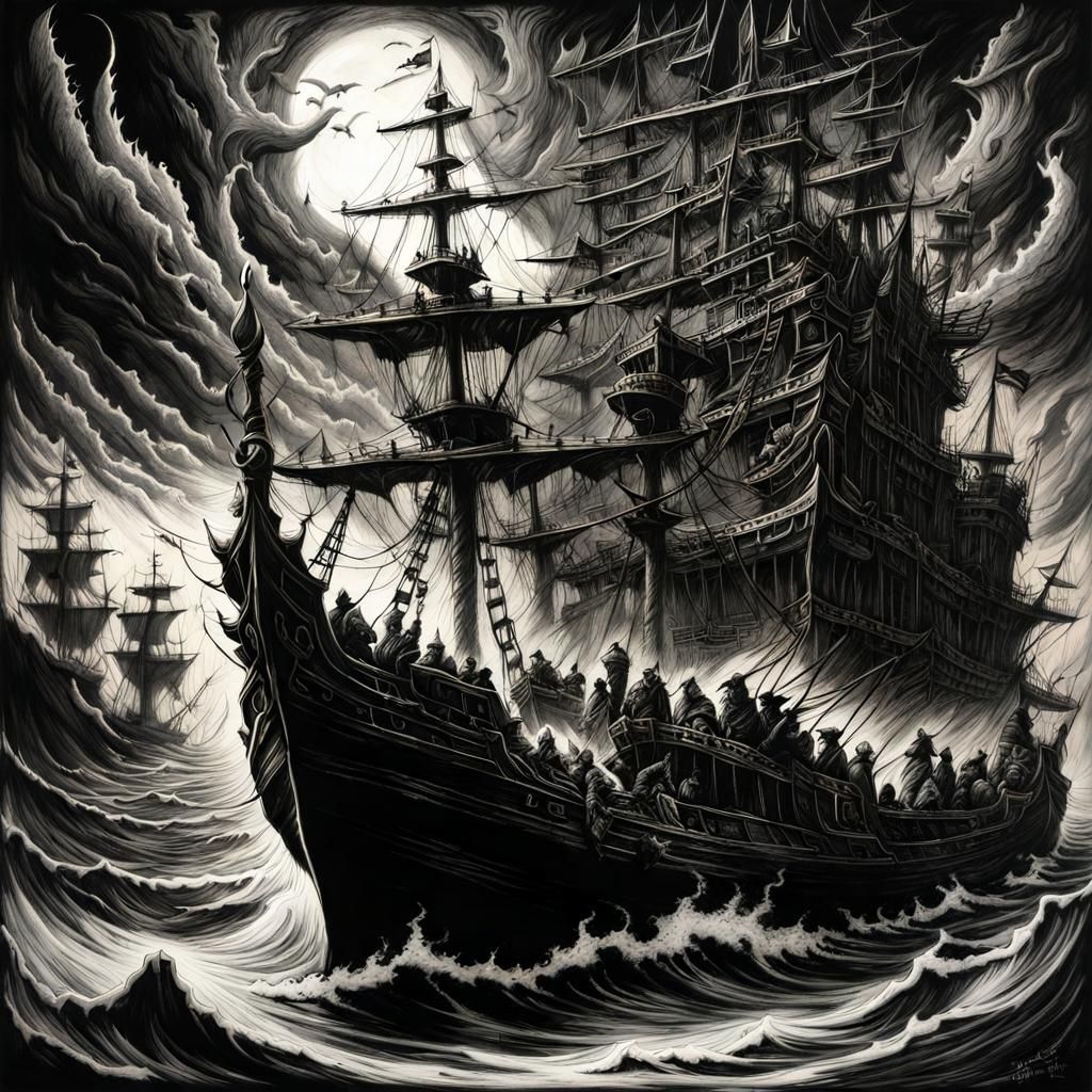 Pirates Sailing in Dark Fantasy Style