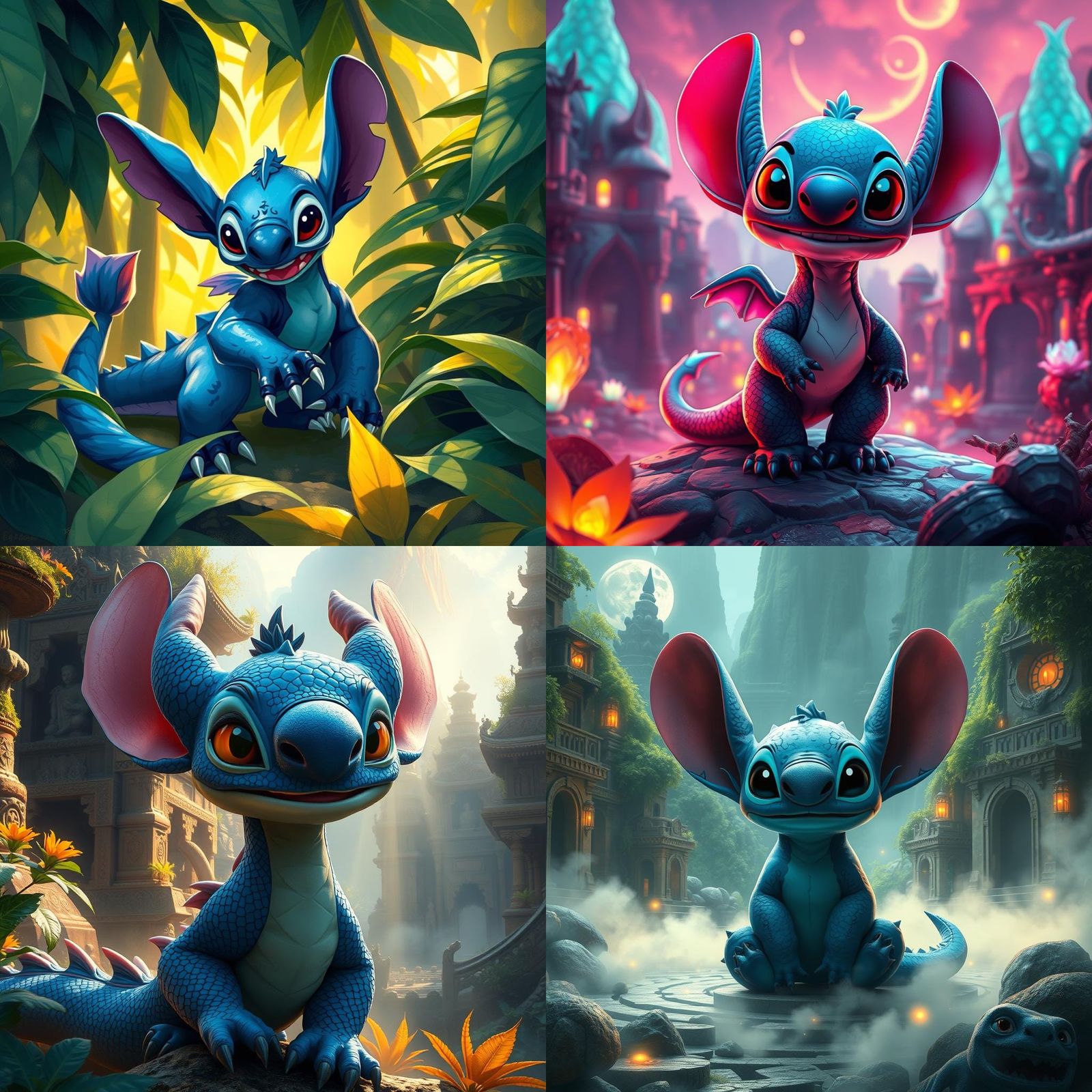 Stitch-Like Dragon in Detailed Matte Painting