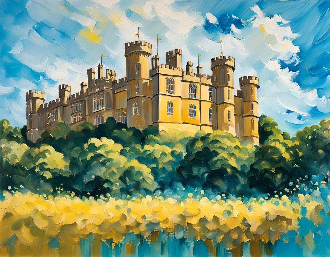 Belvoir Castle: Impressionist Gouache Painting in Leicesters...