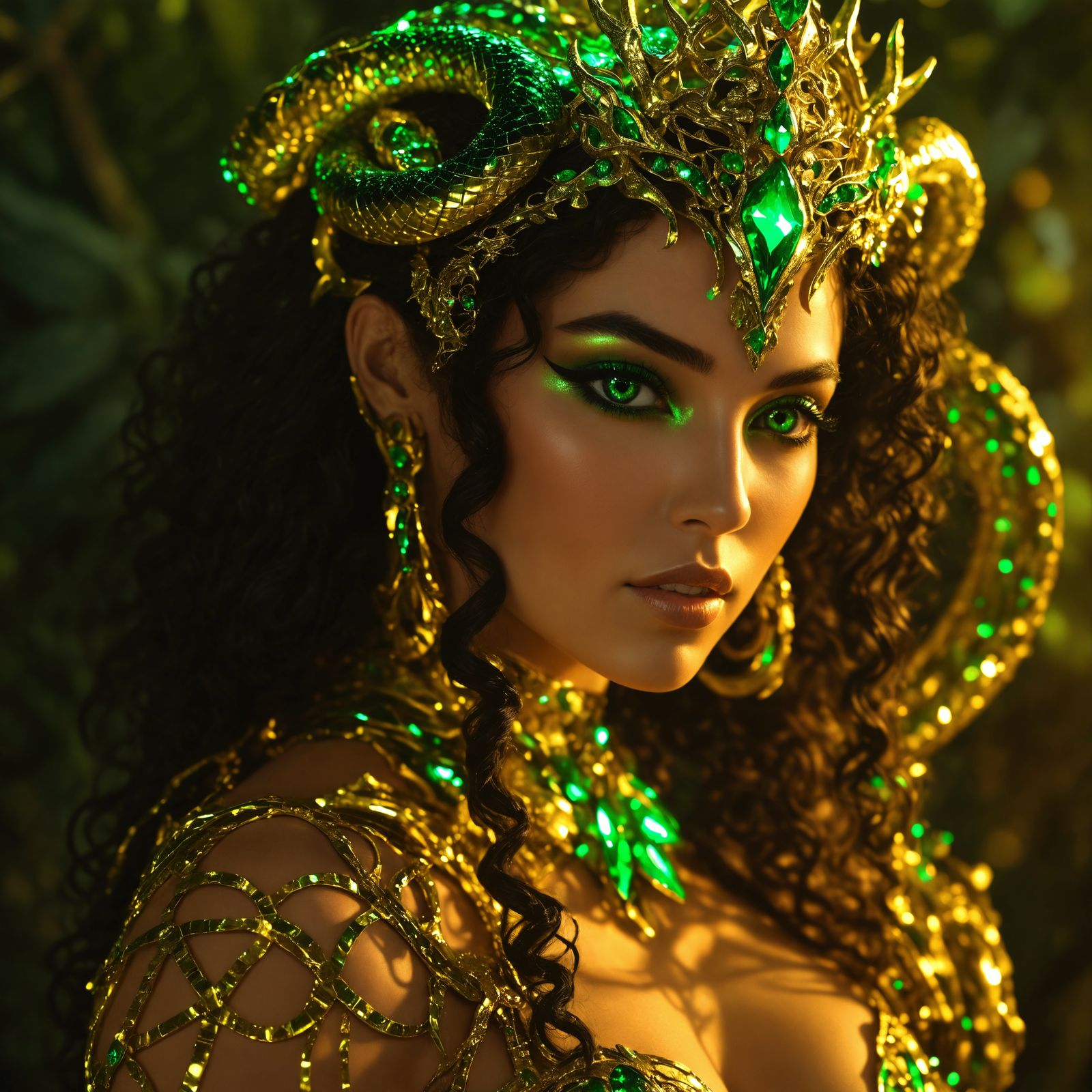Glowing Brazilian Jungle Goddess in Futuristic Neon Palace