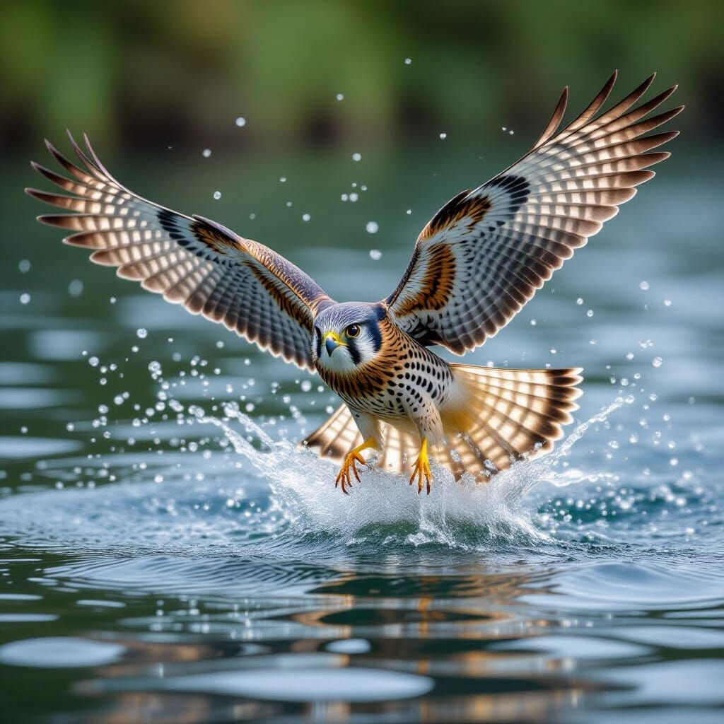 Kestrel Glides Over Water in Hyperrealistic Detail