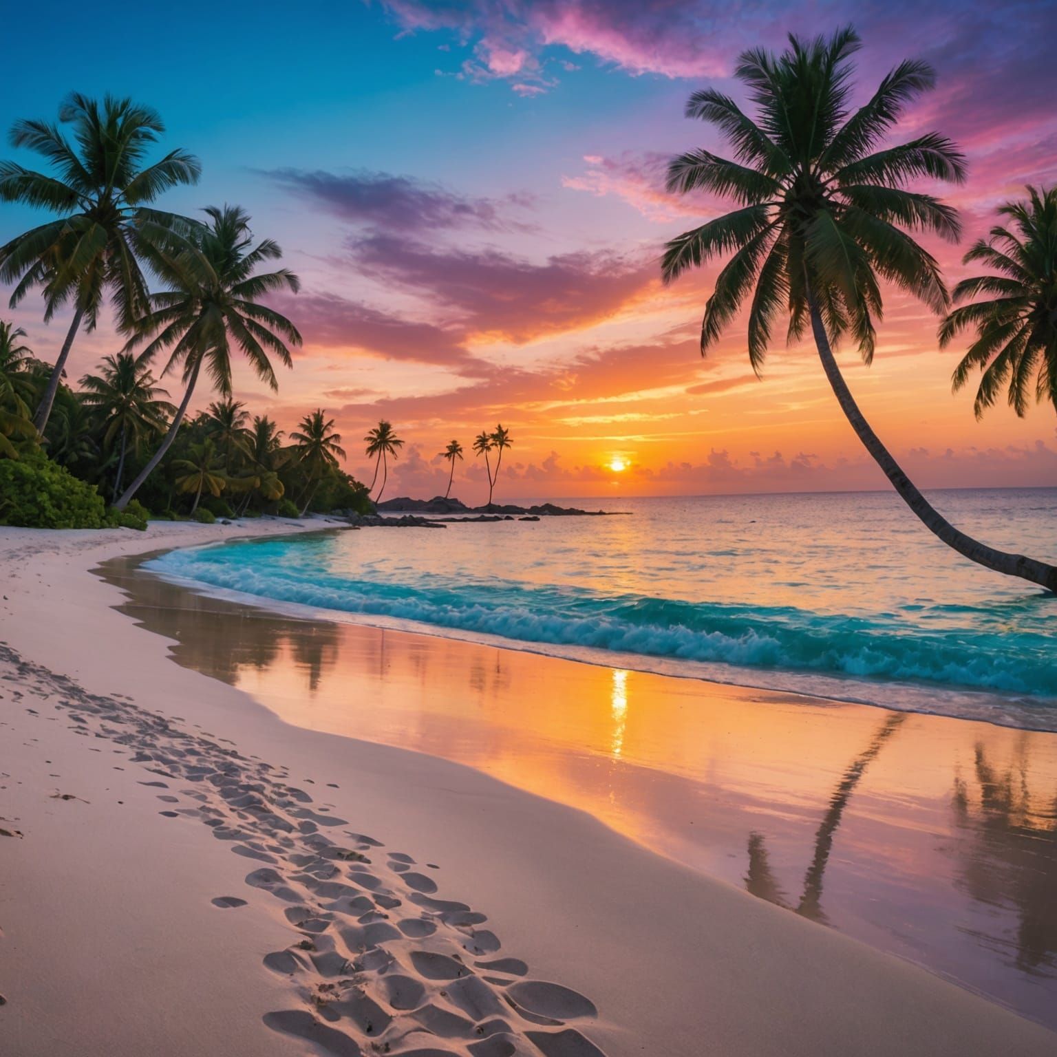 Tropical Island Sunset Paradise: AI Generated Image