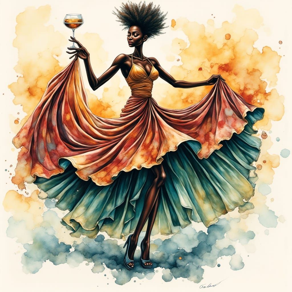 Black Woman Swirling in Watercolor Alcohol Ink