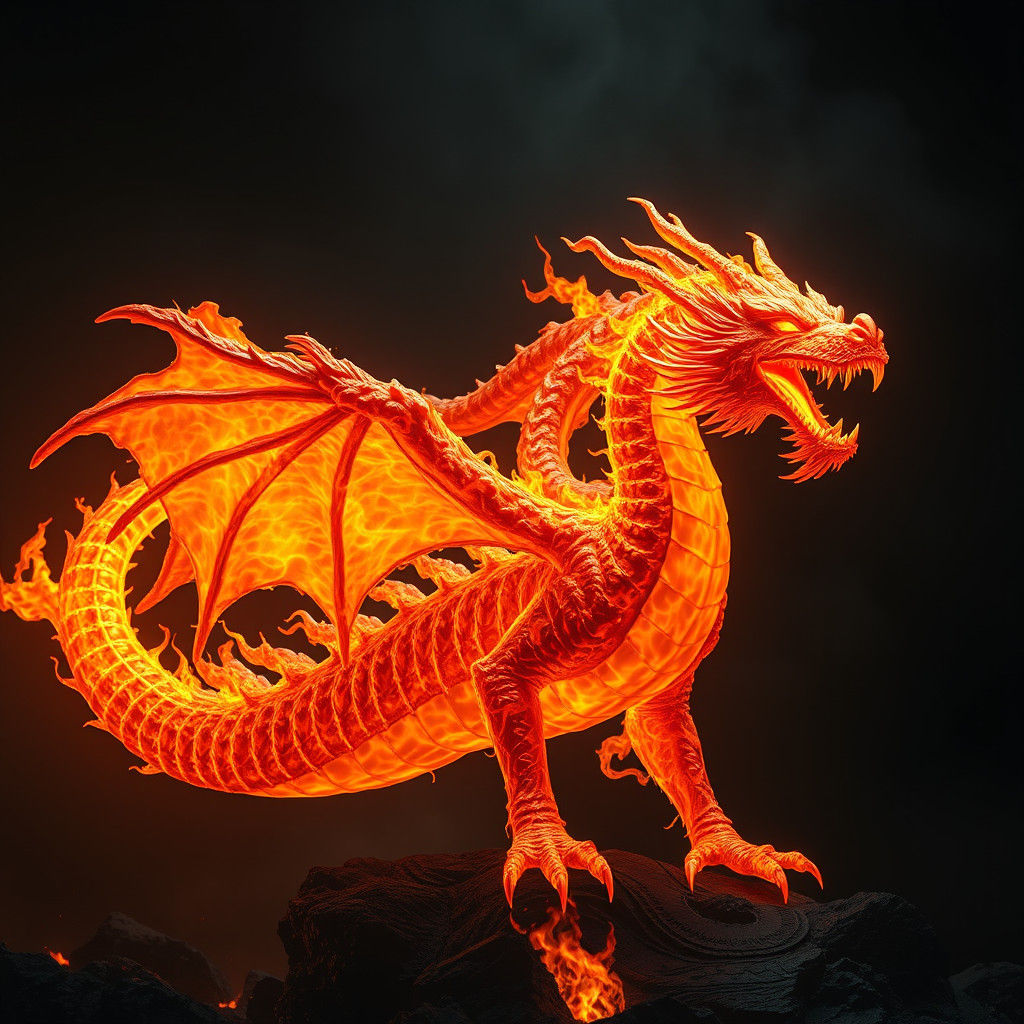 Majestic Fire Dragon in High-Contrast Cinematic Style
