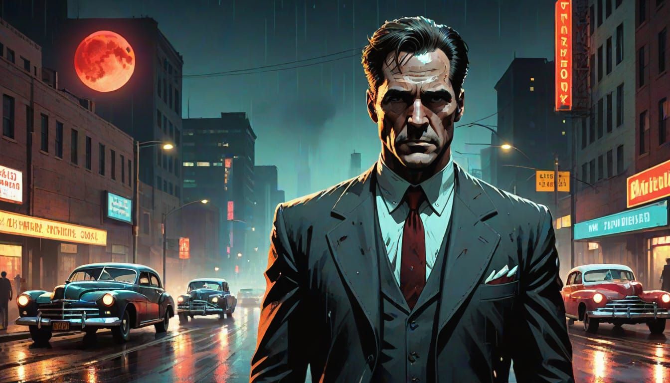 Gritty Gumshoe in Neon Noir Style