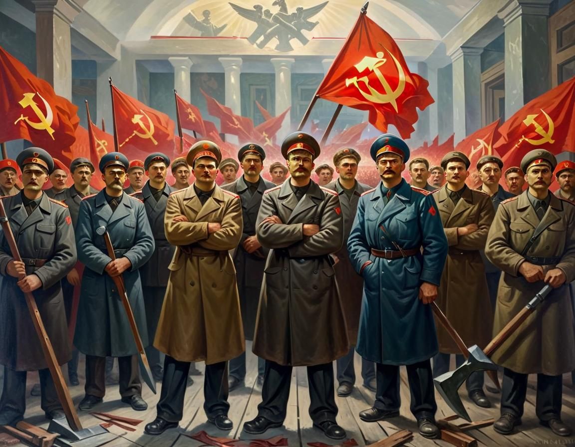 Soviet Realism Painting of Bolshevik Revolution