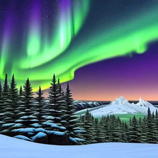 Saint Bernewfie Dog Under Northern Lights