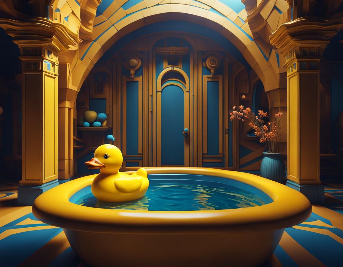 Rubber Duck in Bathtub, Cubism Style