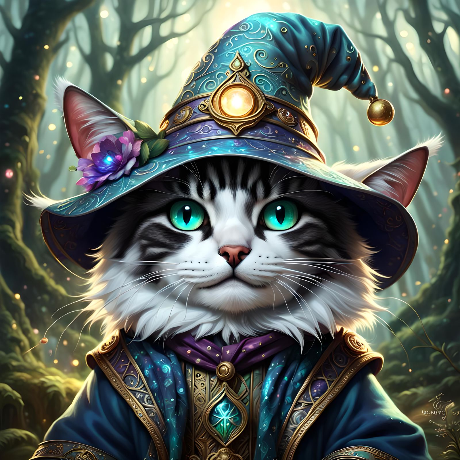 Adorable Wizard Cat Portrait in Anime Style