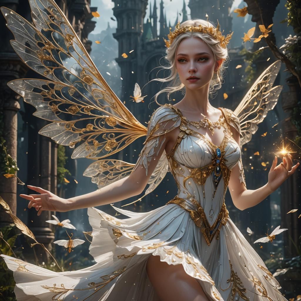 Ethereal White Fairy in Crystal Dress
