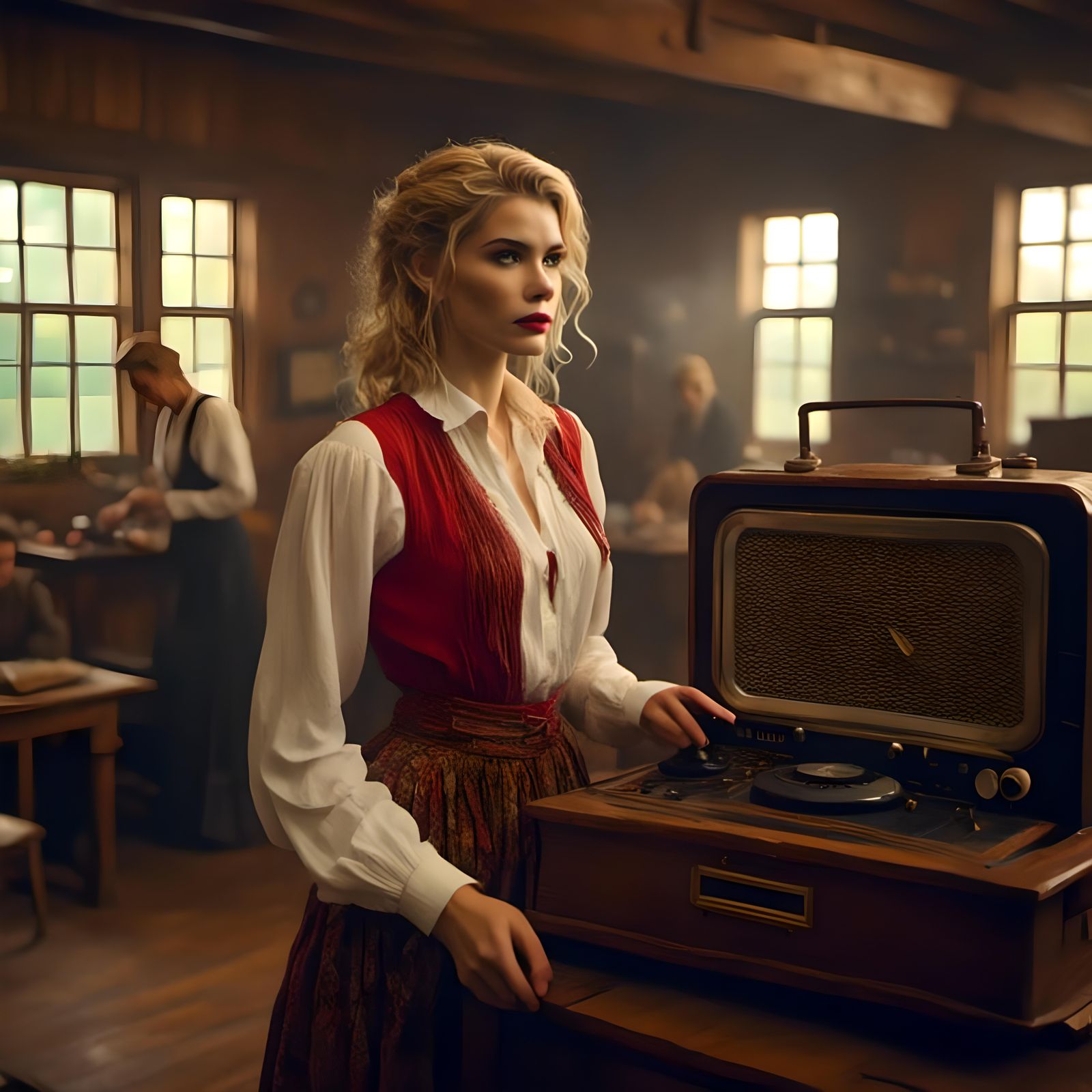 Polish Radio Woman in Watercolor Style