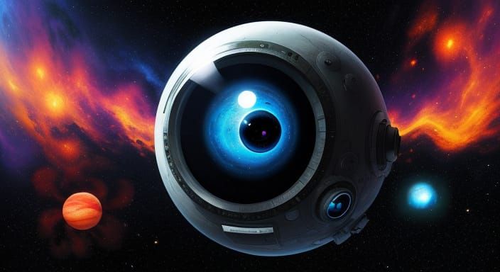 Mystical Cosmic Planet with Floating Eyes