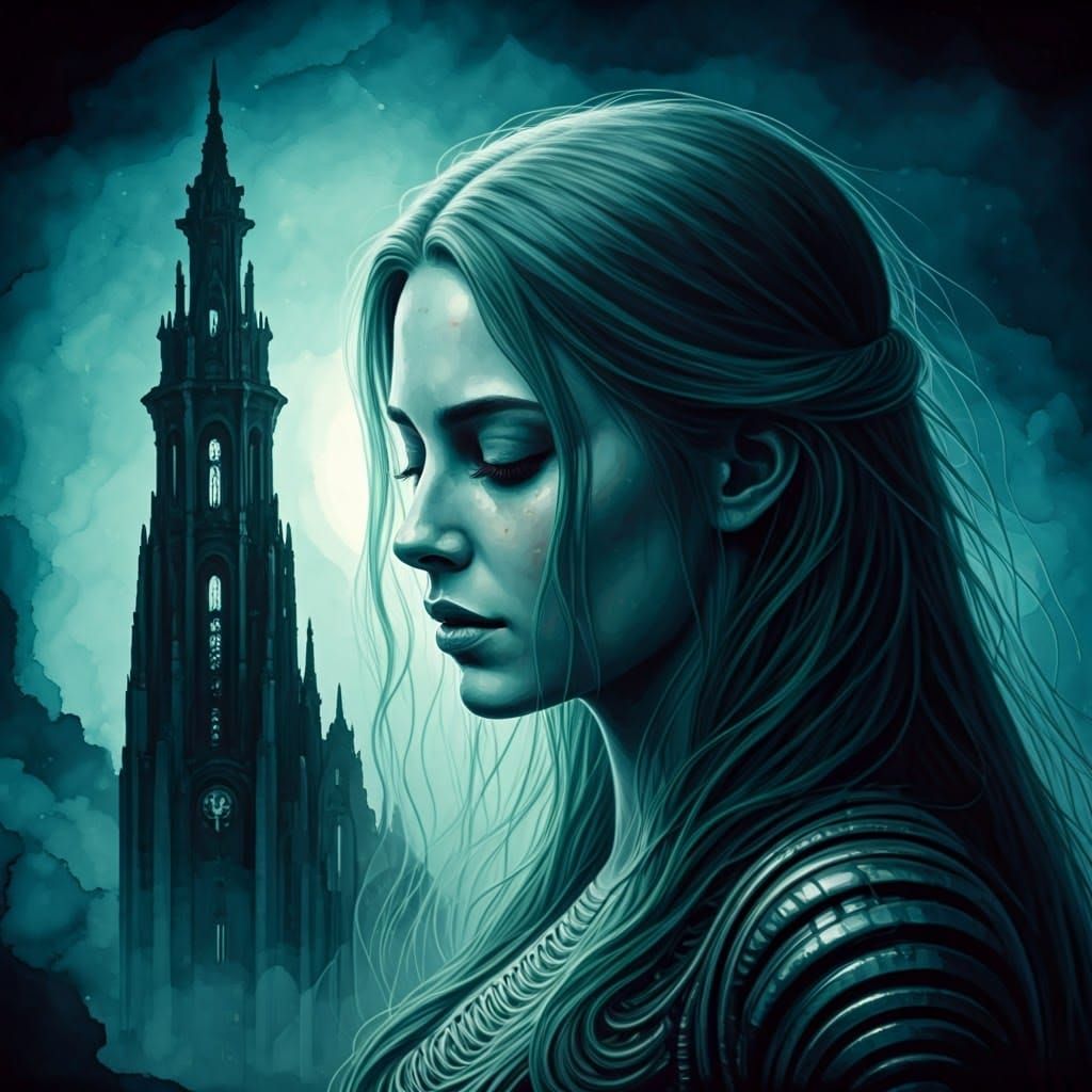 Miriamele Portrait in Grimdark Alcohol Ink Style