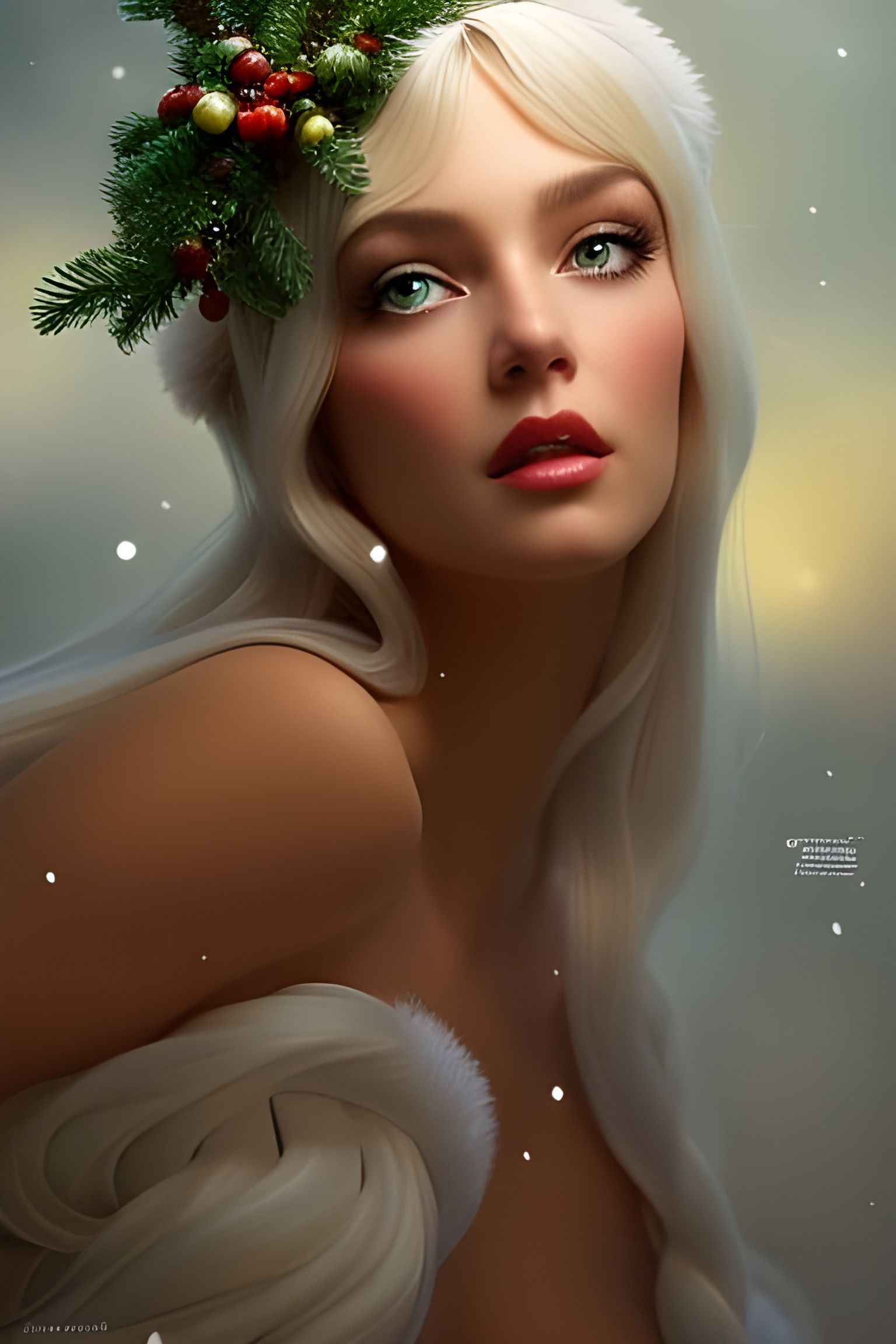 Detailed Christmas Goddess Portrait in Photorealistic Style