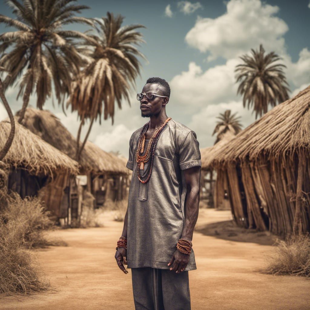 Futuristic Yoruba Man in Sci-Fi Nigerian Village