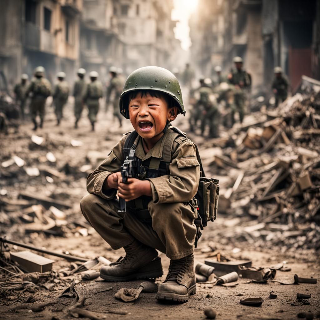 Child Cries During War Rescue: Professional Photography