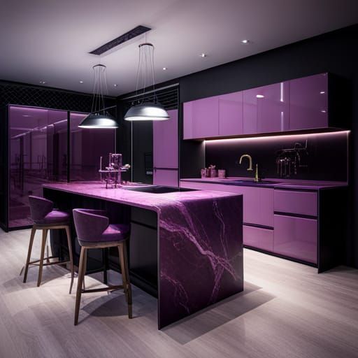 Modern Purple Marble Kitchen in Photorealistic Style