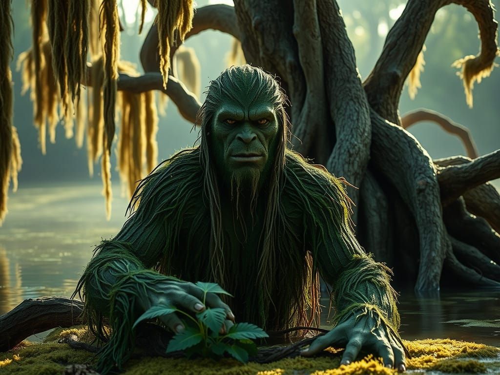 Surreal Bayou Figure Basks in Warm Sunlight
