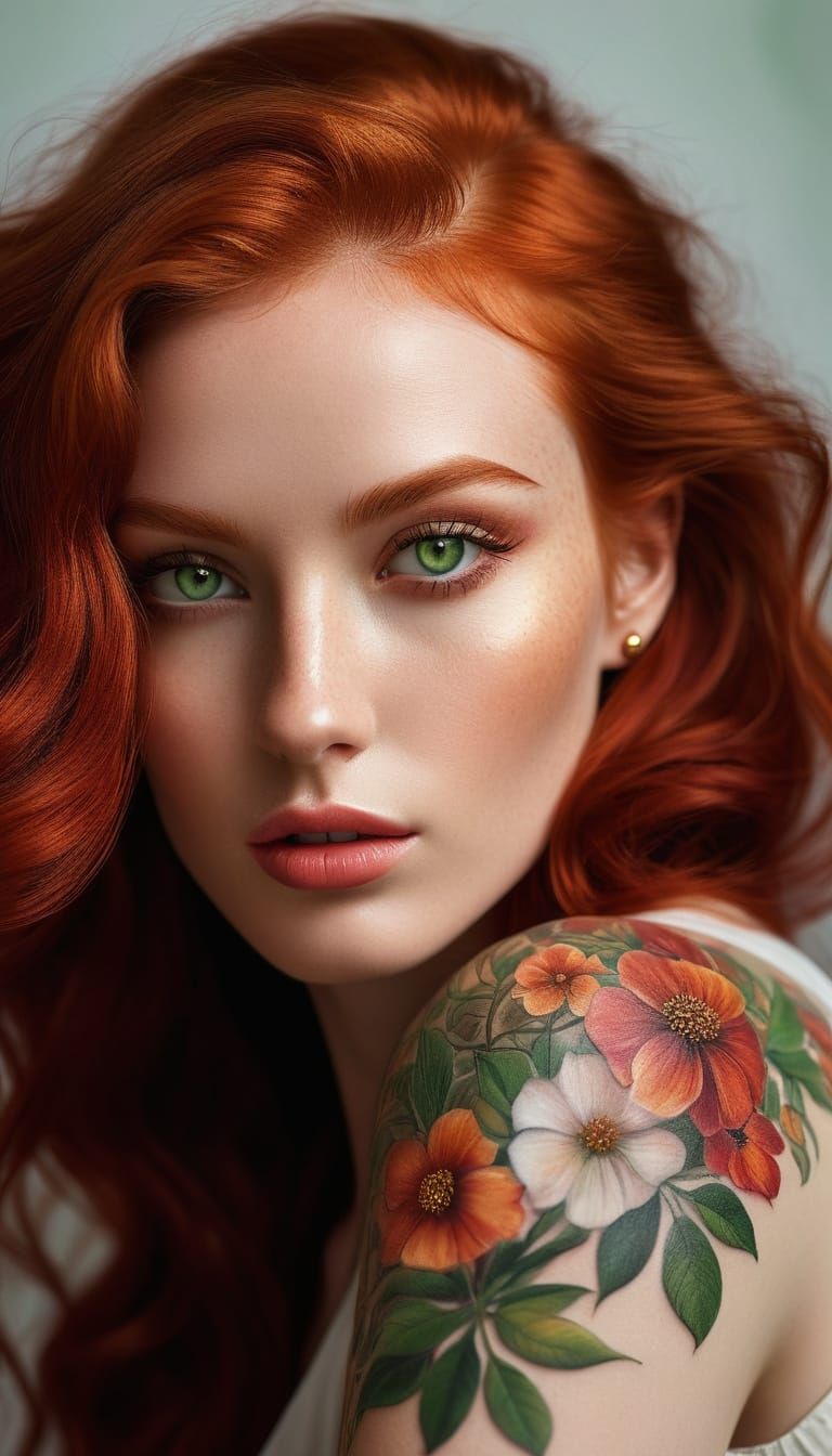 Elegant Redhead Woman in Oil Painting Style