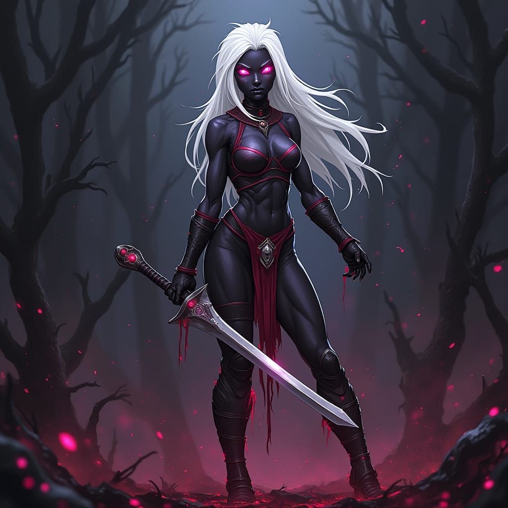 Powerful Drow Warrior with White Hair
