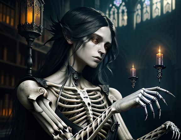 Furry Skeleton Cleans Bones in Dark Fantasy Workshop