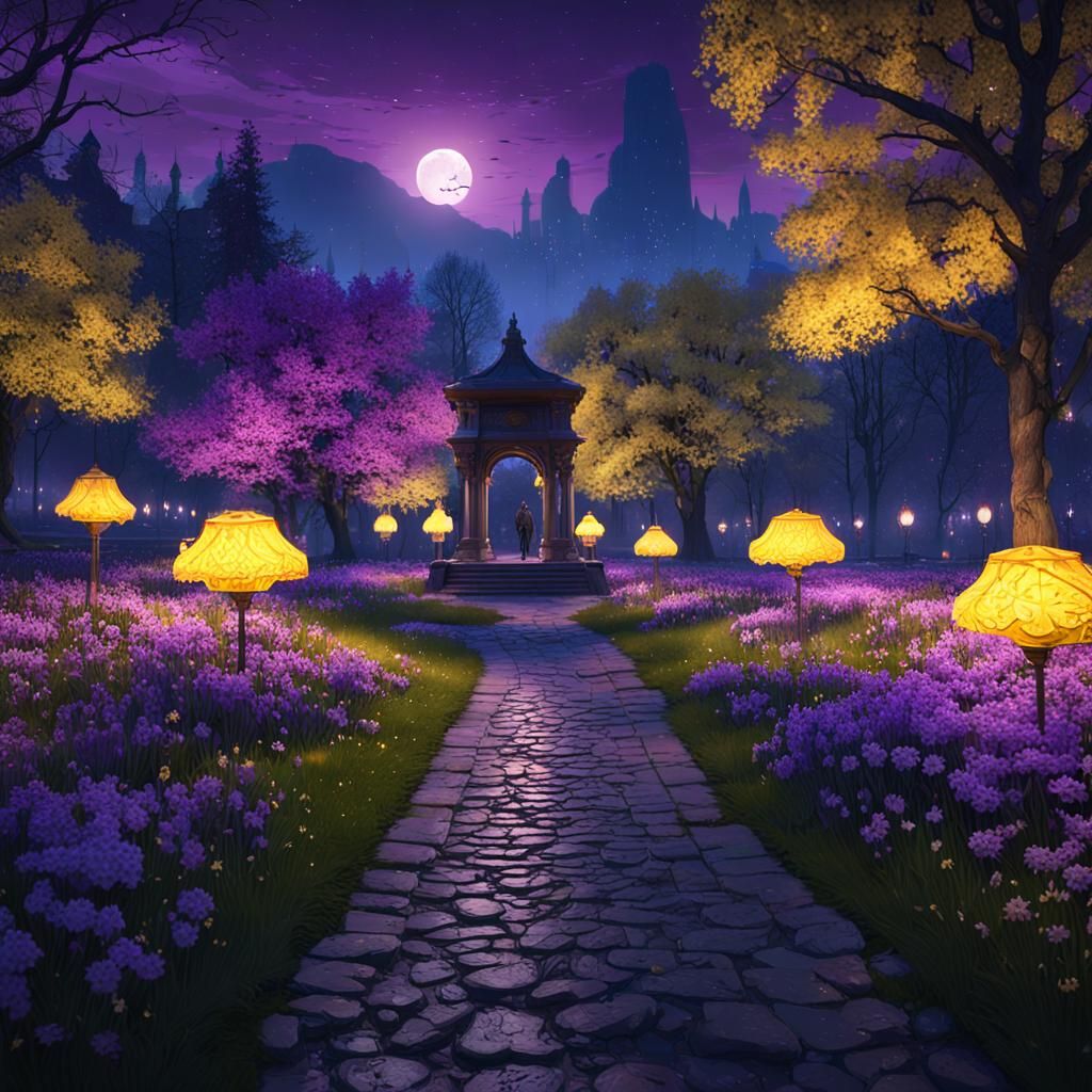 Night Park Walk in Dark Fantasy Style