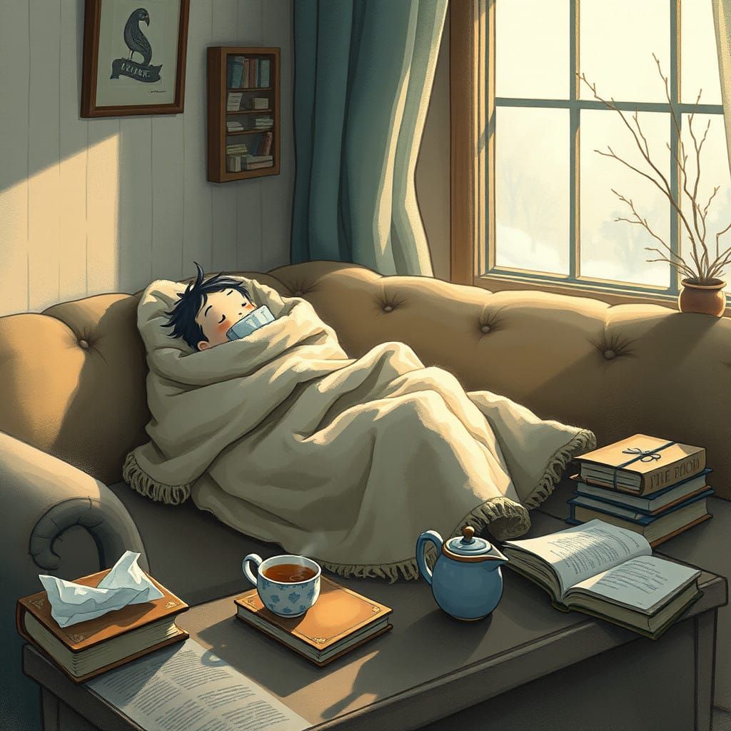 Whimsical Winter Blues in Cozy Illustration