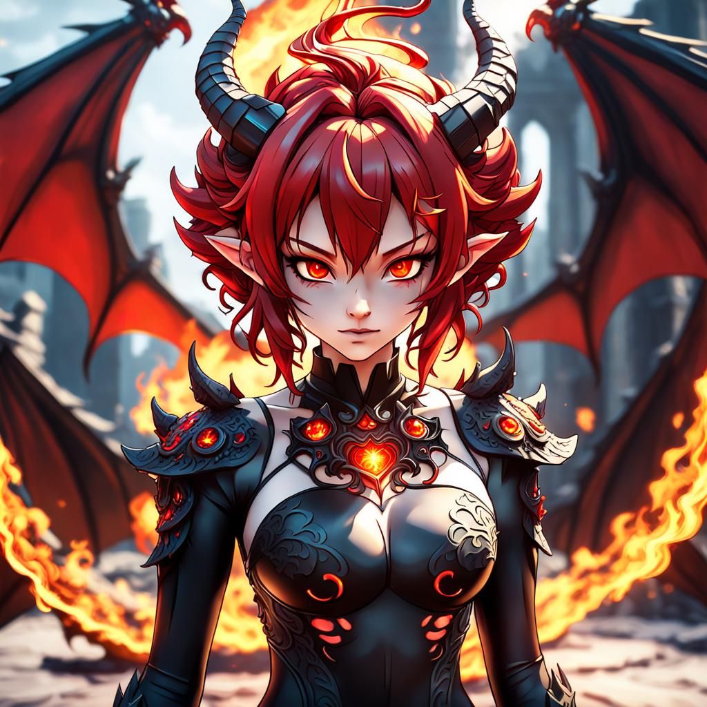 Anime Demon Girl in Ring of Fire