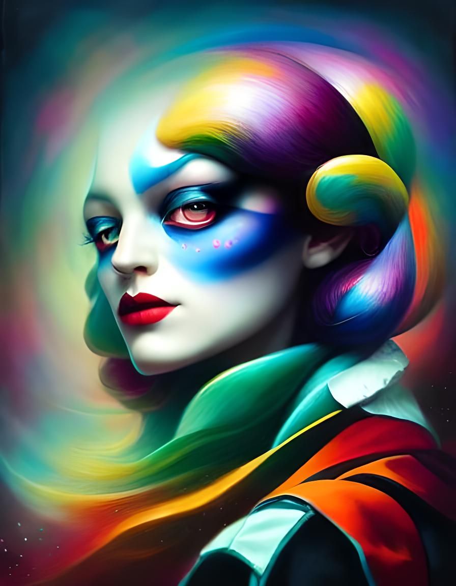 Mystical Harlequin in Shadowy Impasto Style