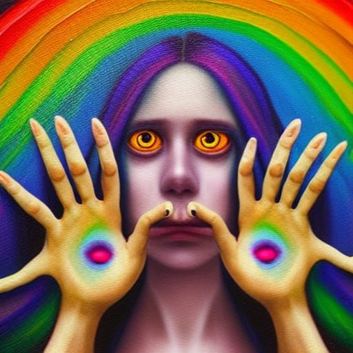 Rainbow Eye Watched by Floral Hands: Rococo Painting