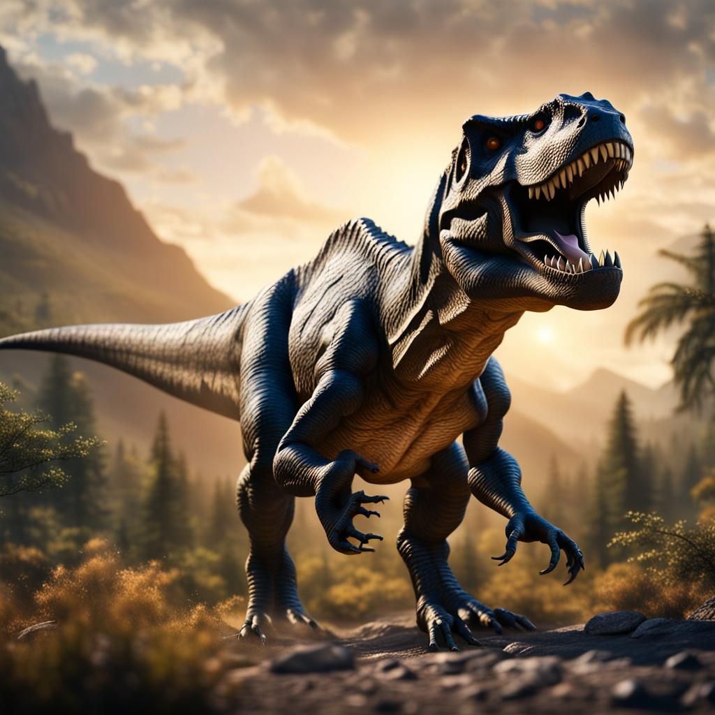 Realistic T-Rex in Prehistoric Landscape Photograph