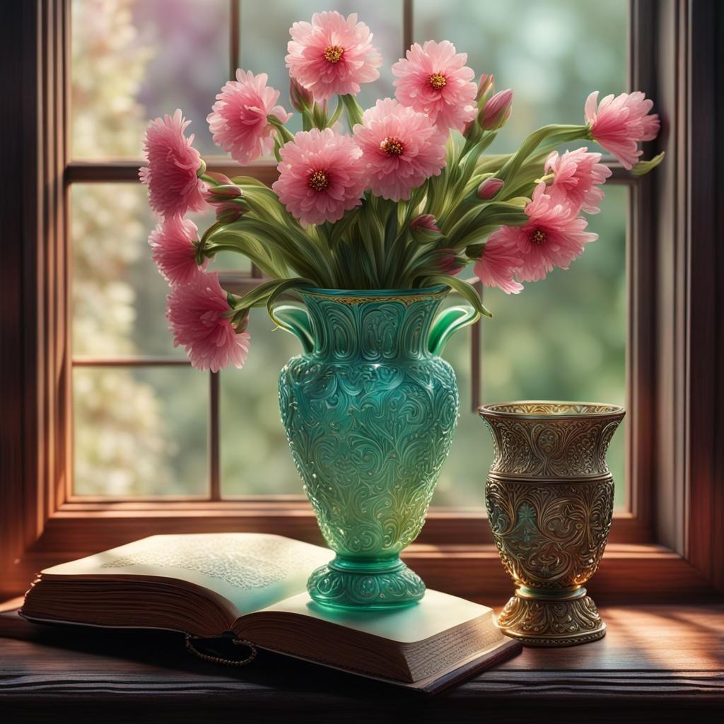 Opalescent Vase with Jewels and Spring Flowers