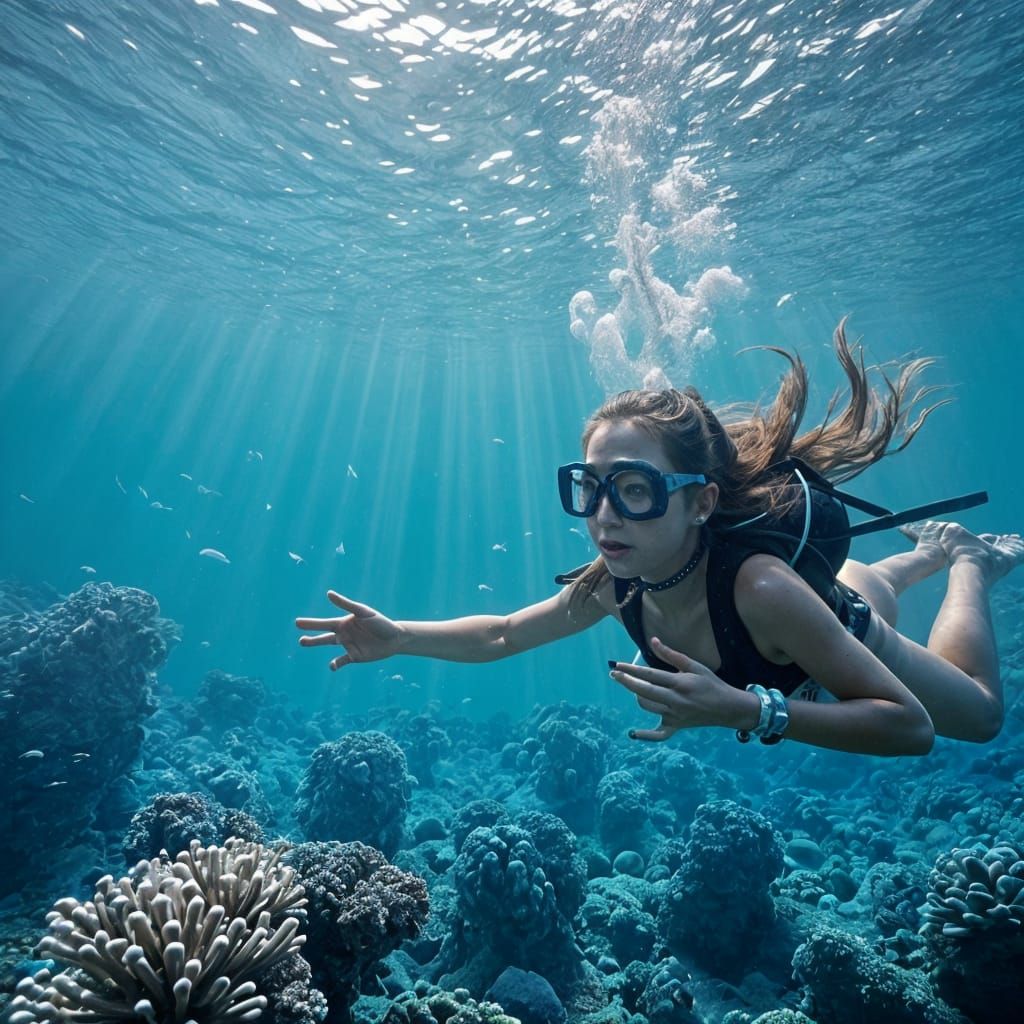 Mermaid Diving for Pearls in an Underwater Paradise