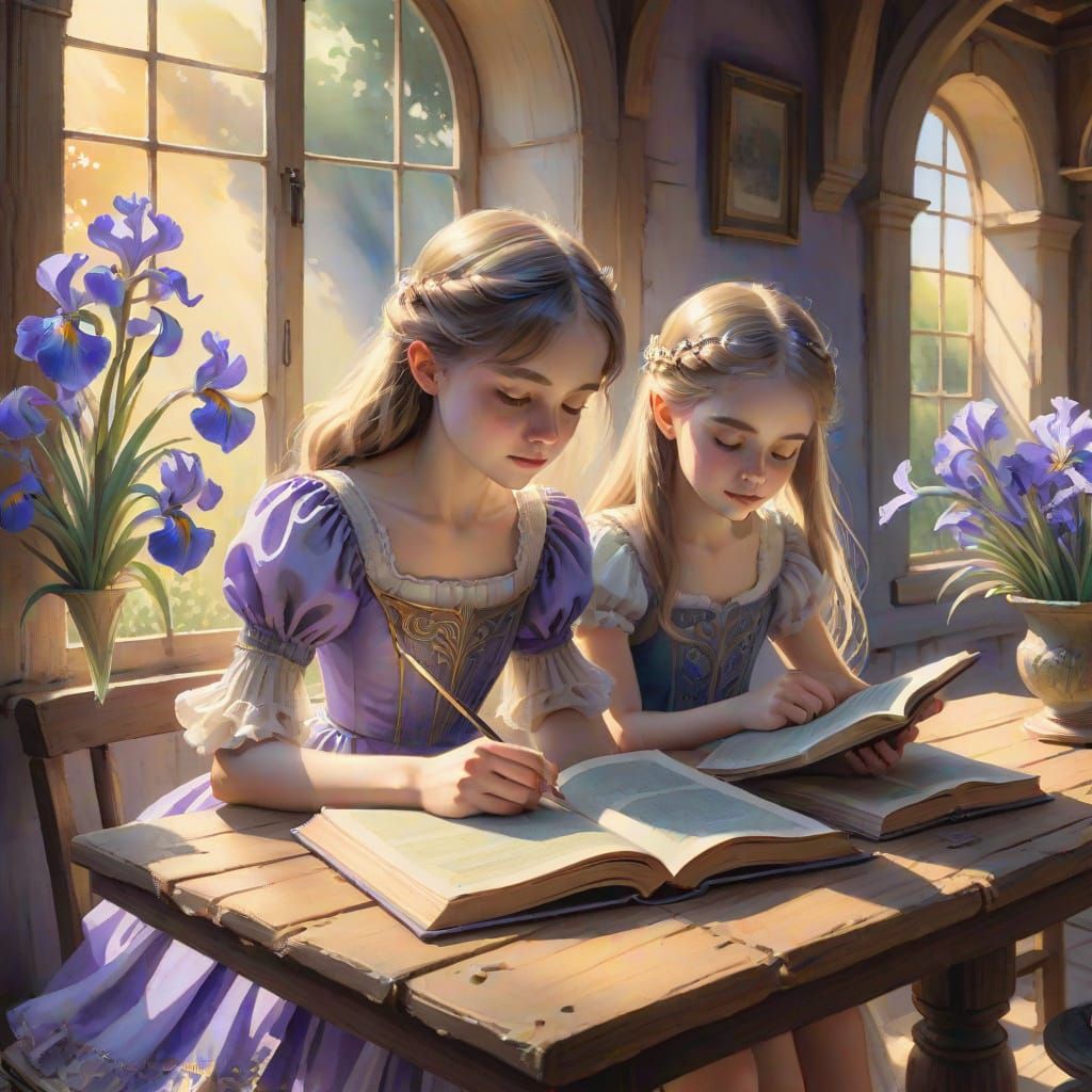 Whimsical Library Scene in Watercolor Fantasy Style