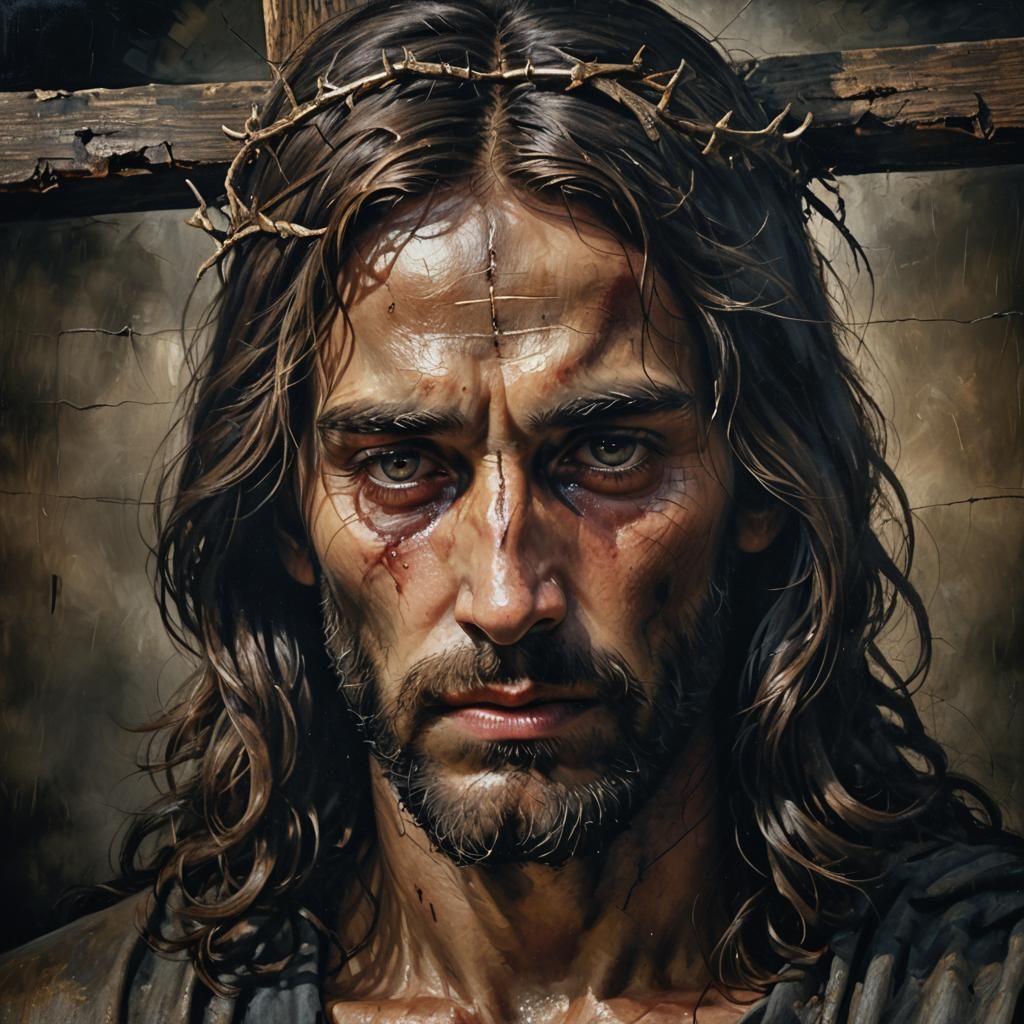 Jesus Christ Portrait with Intense Emotional Depth