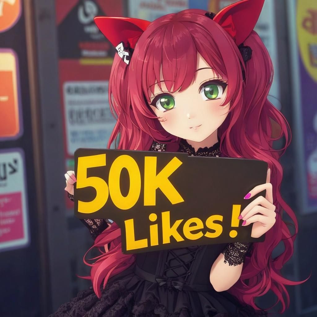 Anime Girl in Harajuku Dress with 50K Sign