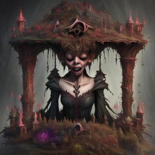 Gothic Woman in Bedroom, Oil Painting Style