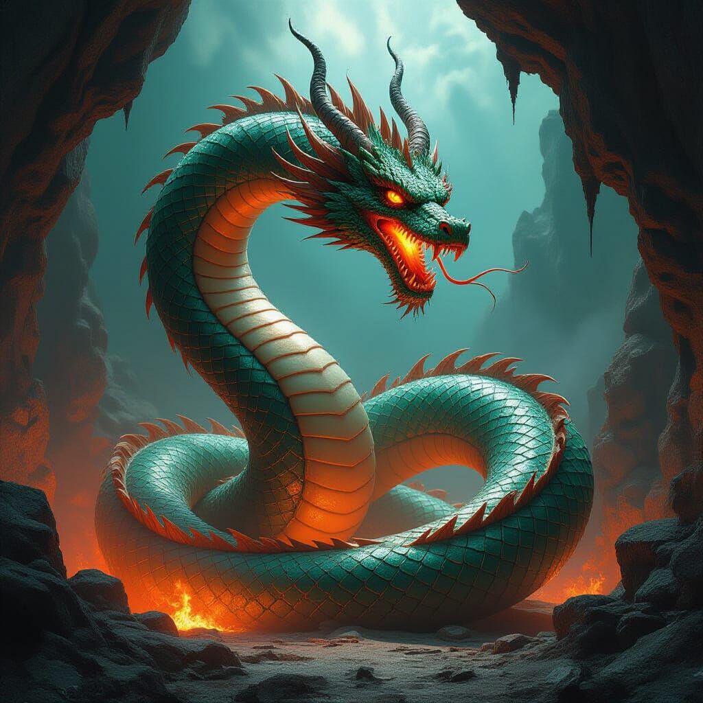 Colossal Serpent and Dragon in Mythic Battle