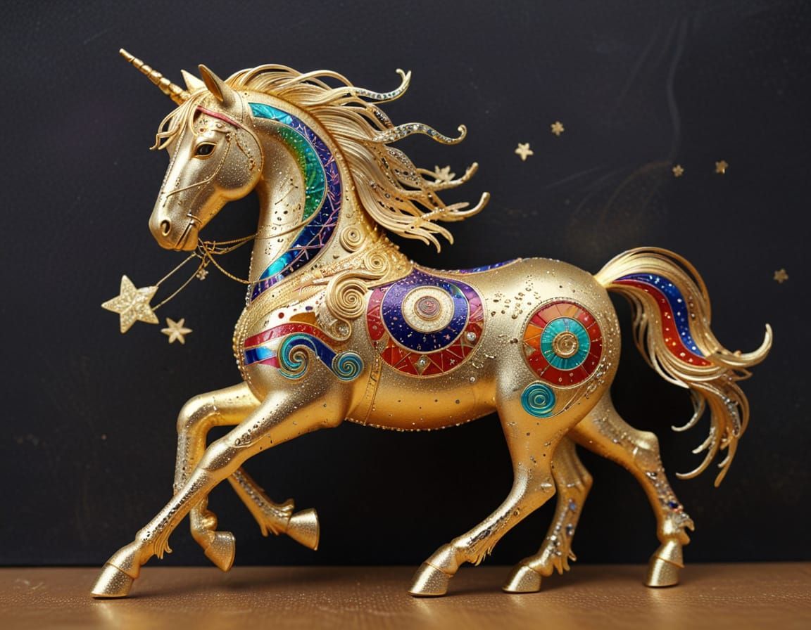 Rainbow Native American Horse with Duckling in Art Nouveau S...