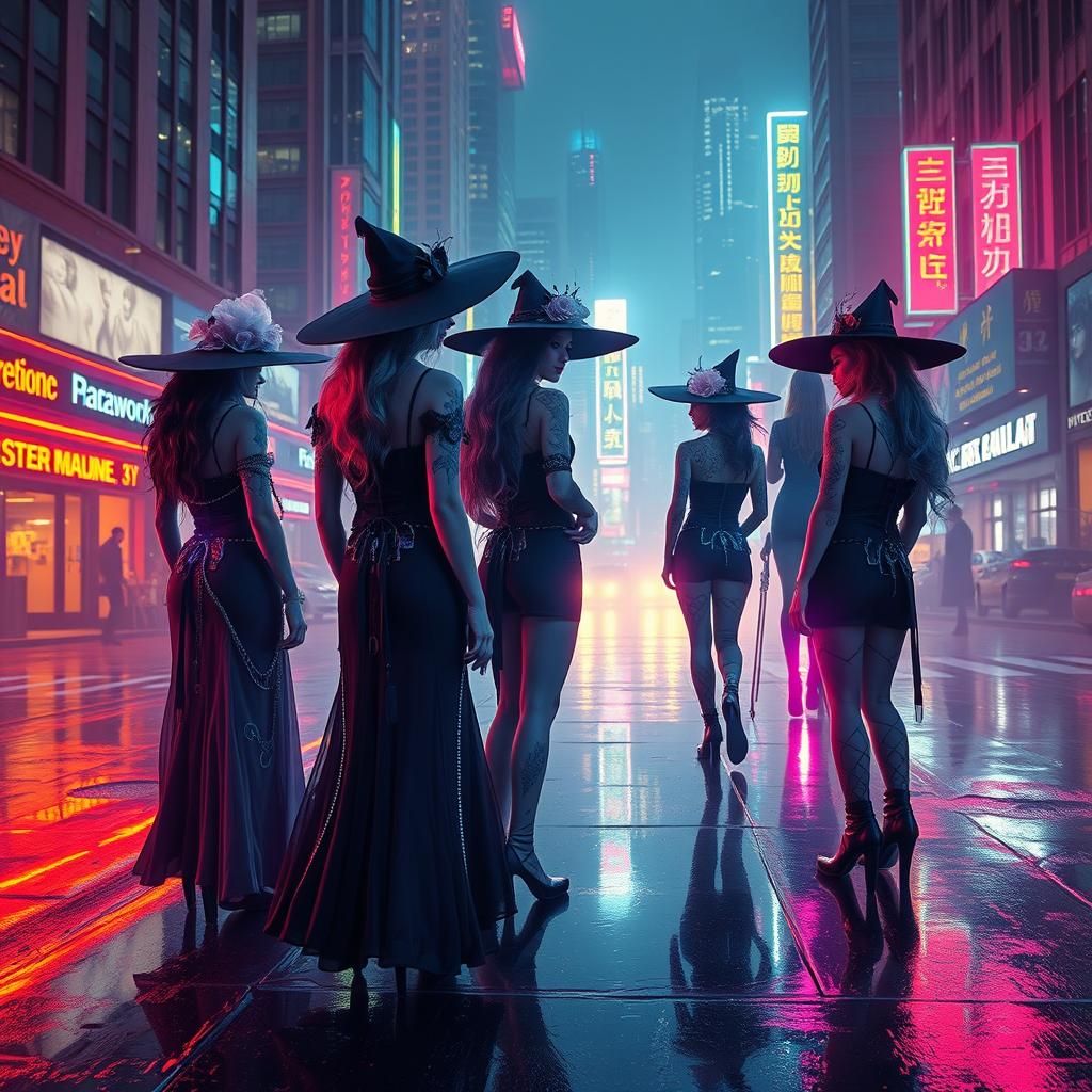 Cyberpunk Witches in Dystopian Metropolis, 8K