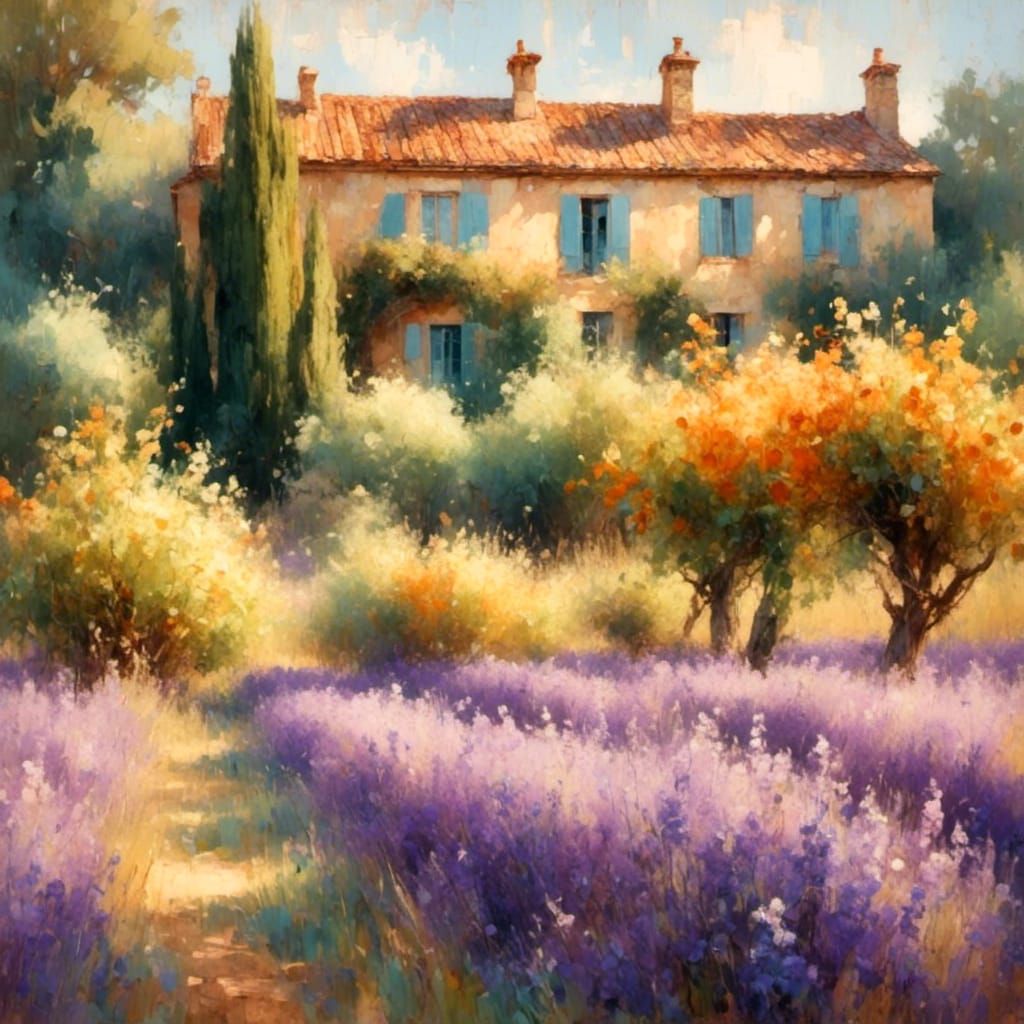 French Manor House in Provence: Impressionist Landscape