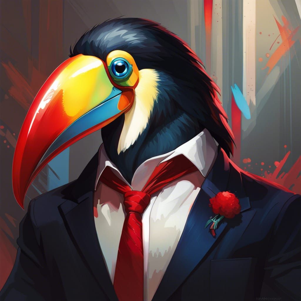 Blue-Eyed Toucan Portrait in Formal Suit
