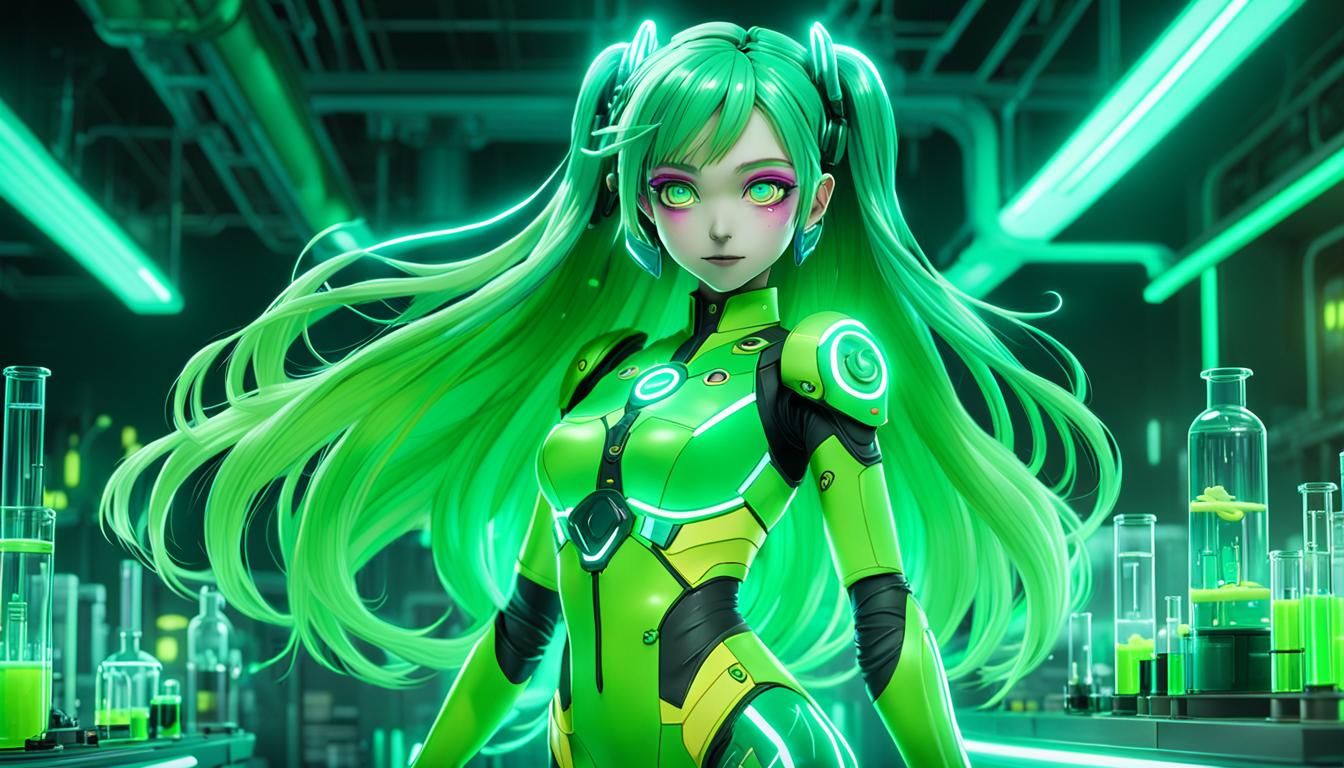 Fluorine Anime Girl in Futuristic Lab: 4K Digital Art