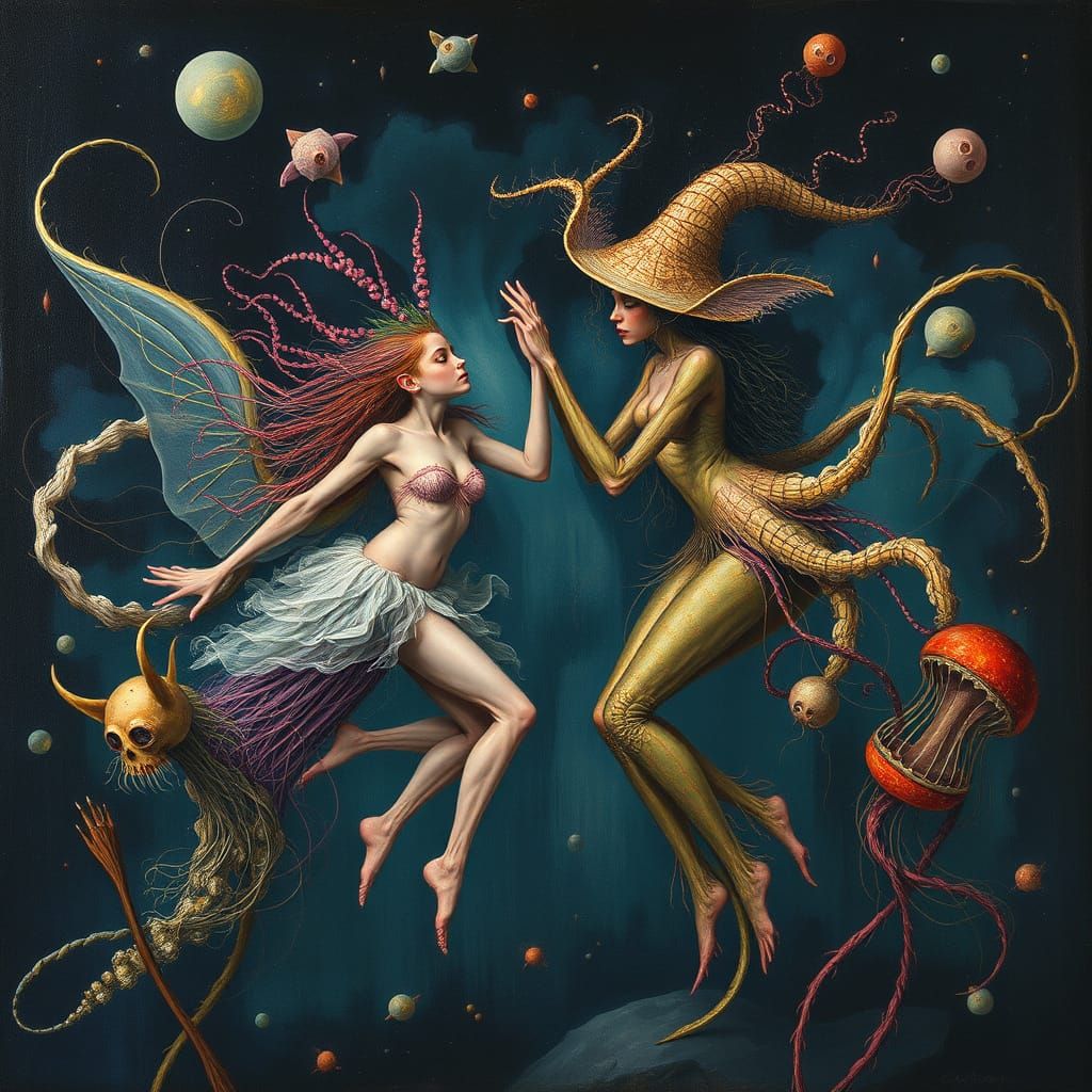 Nymph-Jellyfish Hybrids Dancing: Grotesque Expressionism