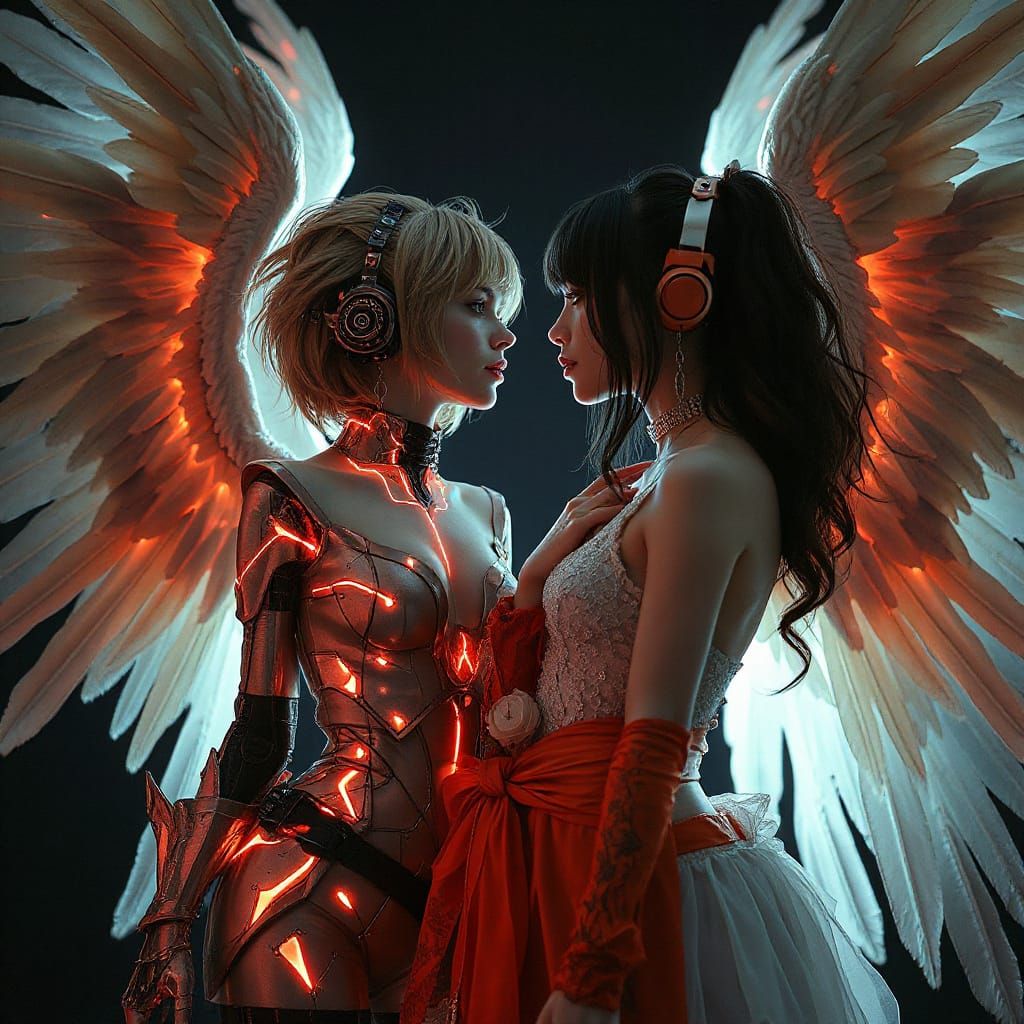 Angelic Cyberpunk Duality: Light vs Dark