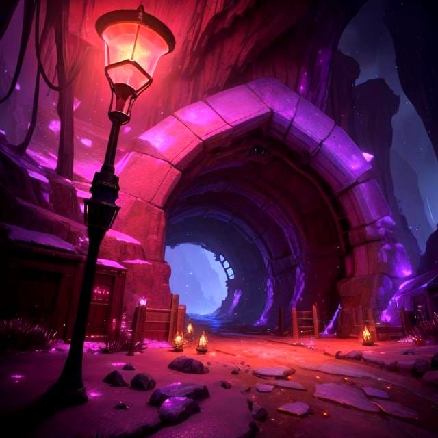 Pink Crystal Mine Tunnels with Lamplight