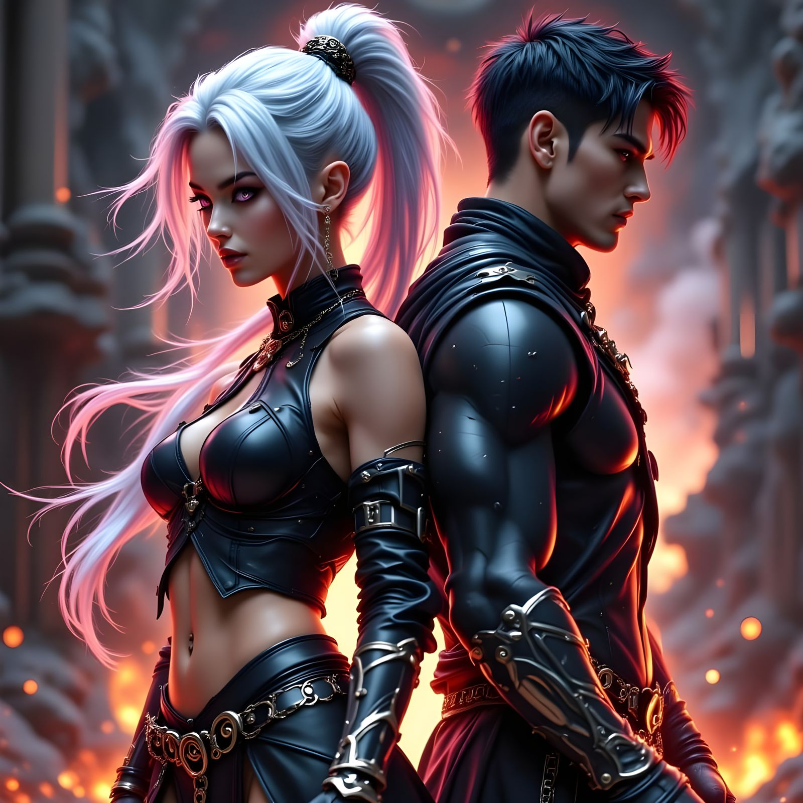 Fantasy Female Bounty Hunter with Fiery Aura