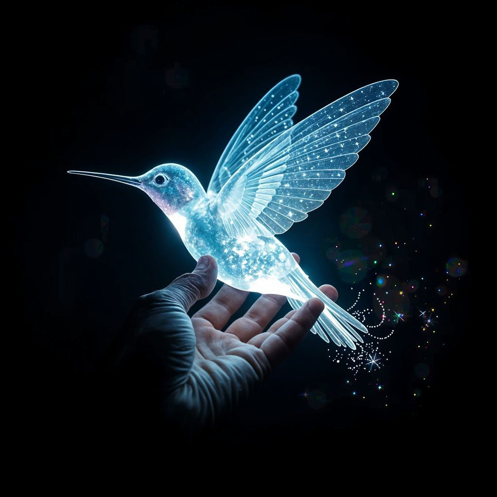 Holographic Hummingbird Emanates Radiant Light from Human Ha...